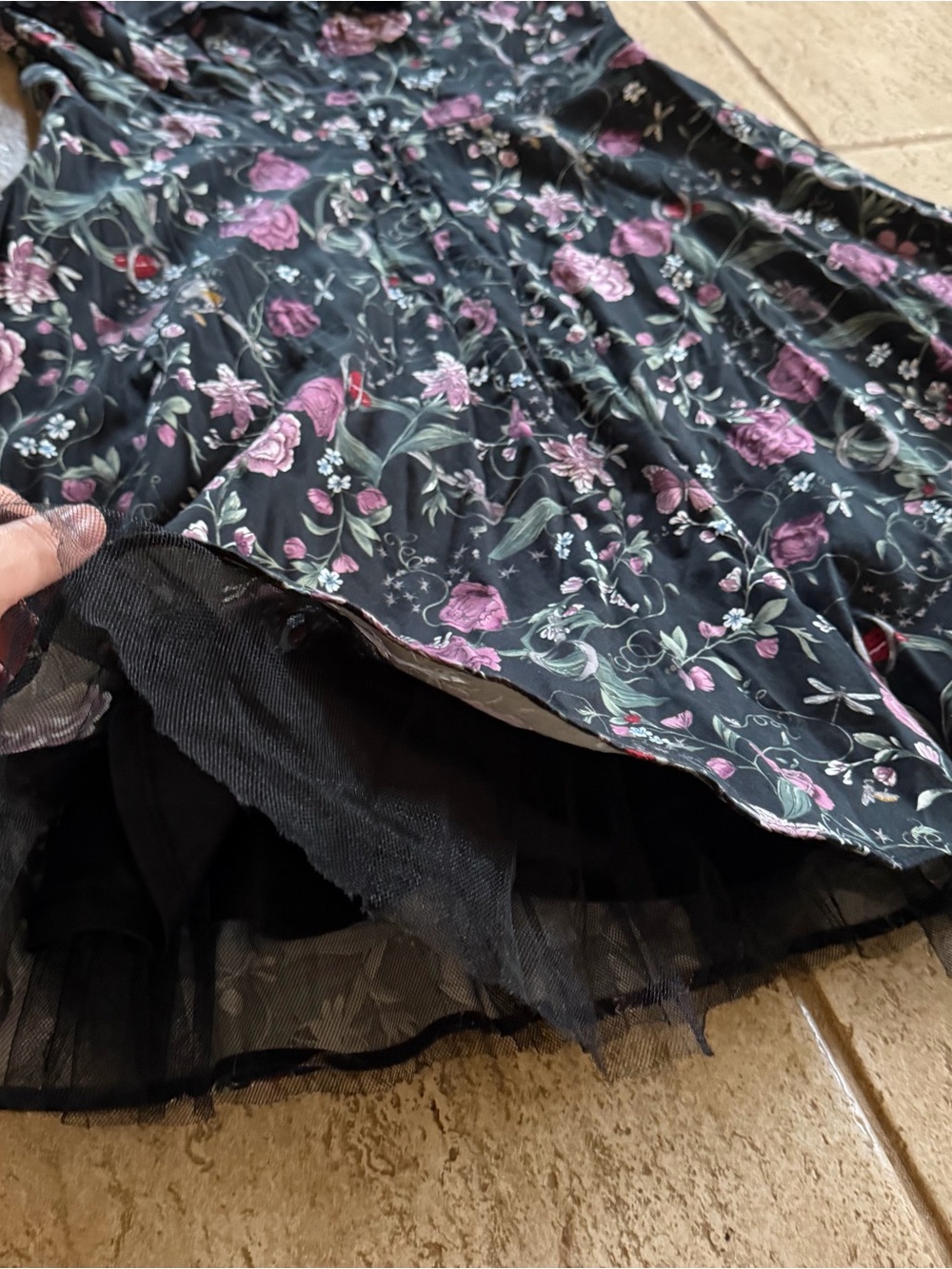 Hot Topic Retro Halter Sundress XXL Black Flowers Insects Whimsigoth Rockabilly - Picture 10 of 10